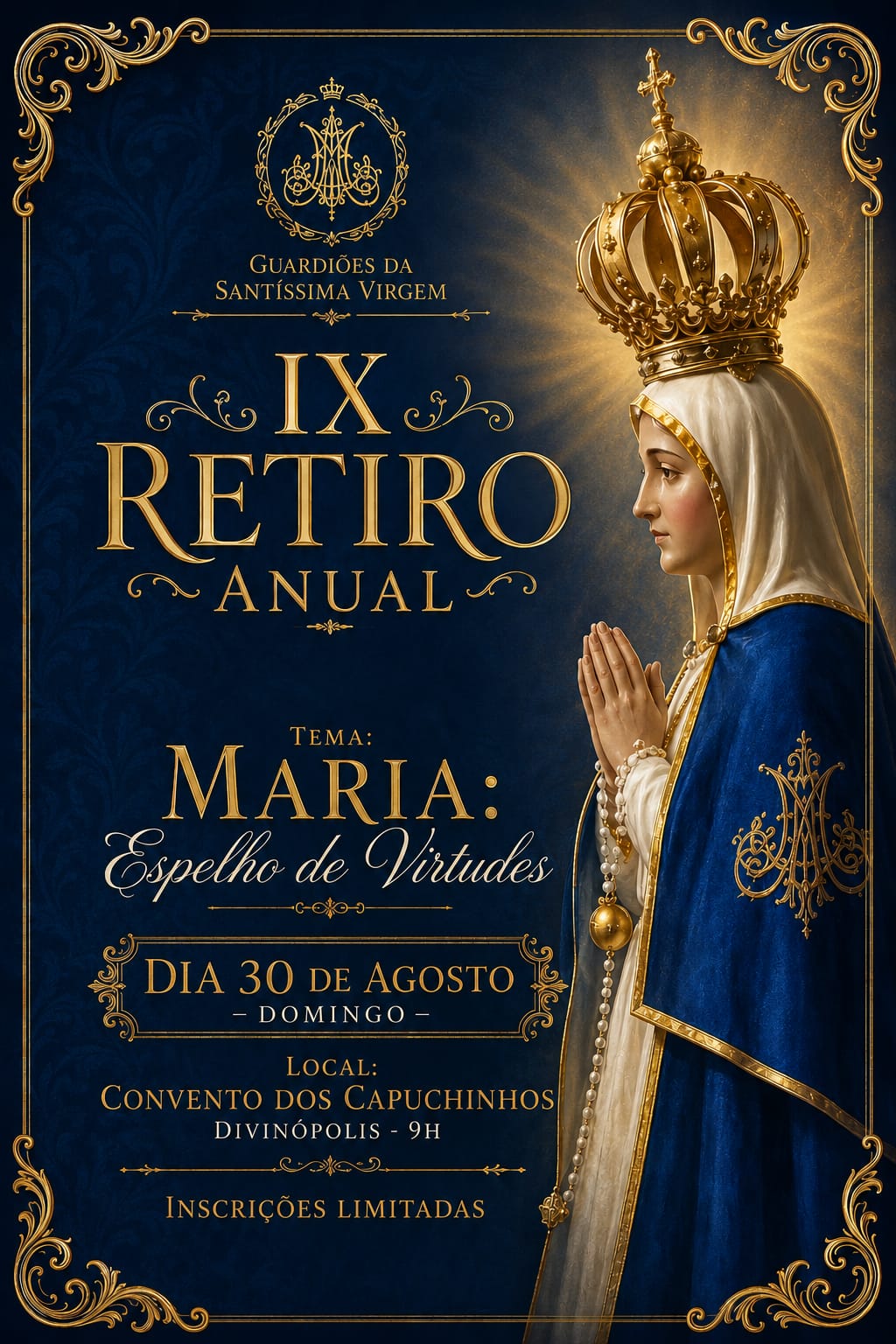 Arte oficial do IX Retiro Anual dos Guardiões da Santíssima Virgem — Maria, Espelho de Virtudes